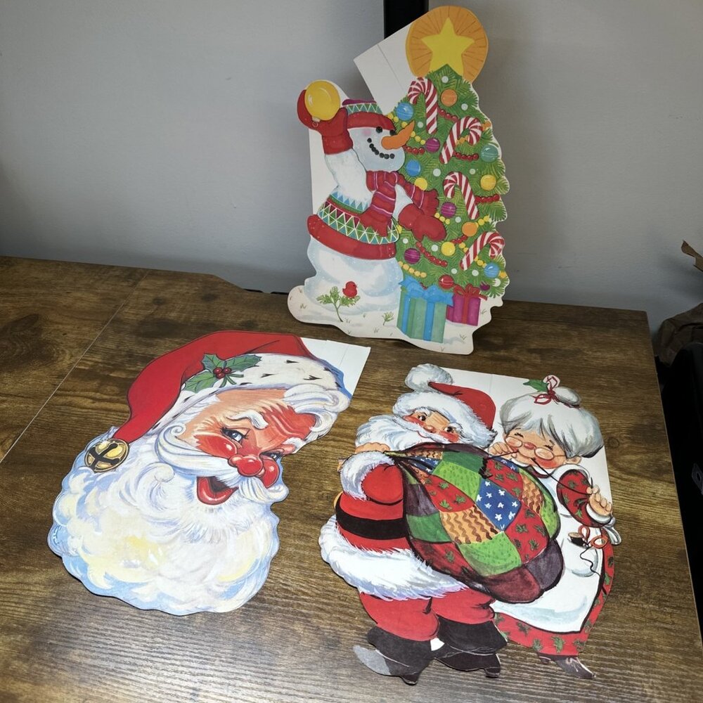 Vintage Eureka Christmas Die Cut Cutout‎ Decorations Lot Bundle 3 Santa Snowman